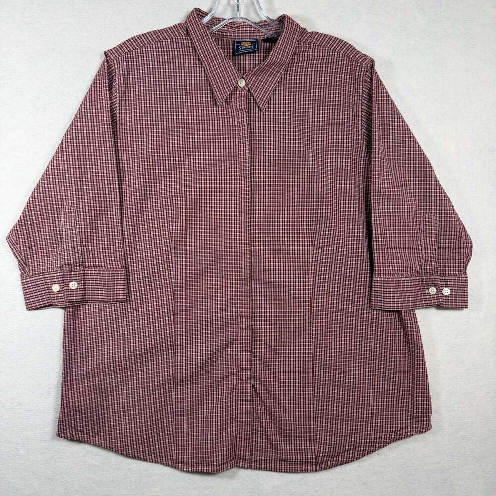 Y2k  Route 66 Stretch Womens 16W Maroon Gingham Check Button Down Stretch Shirt